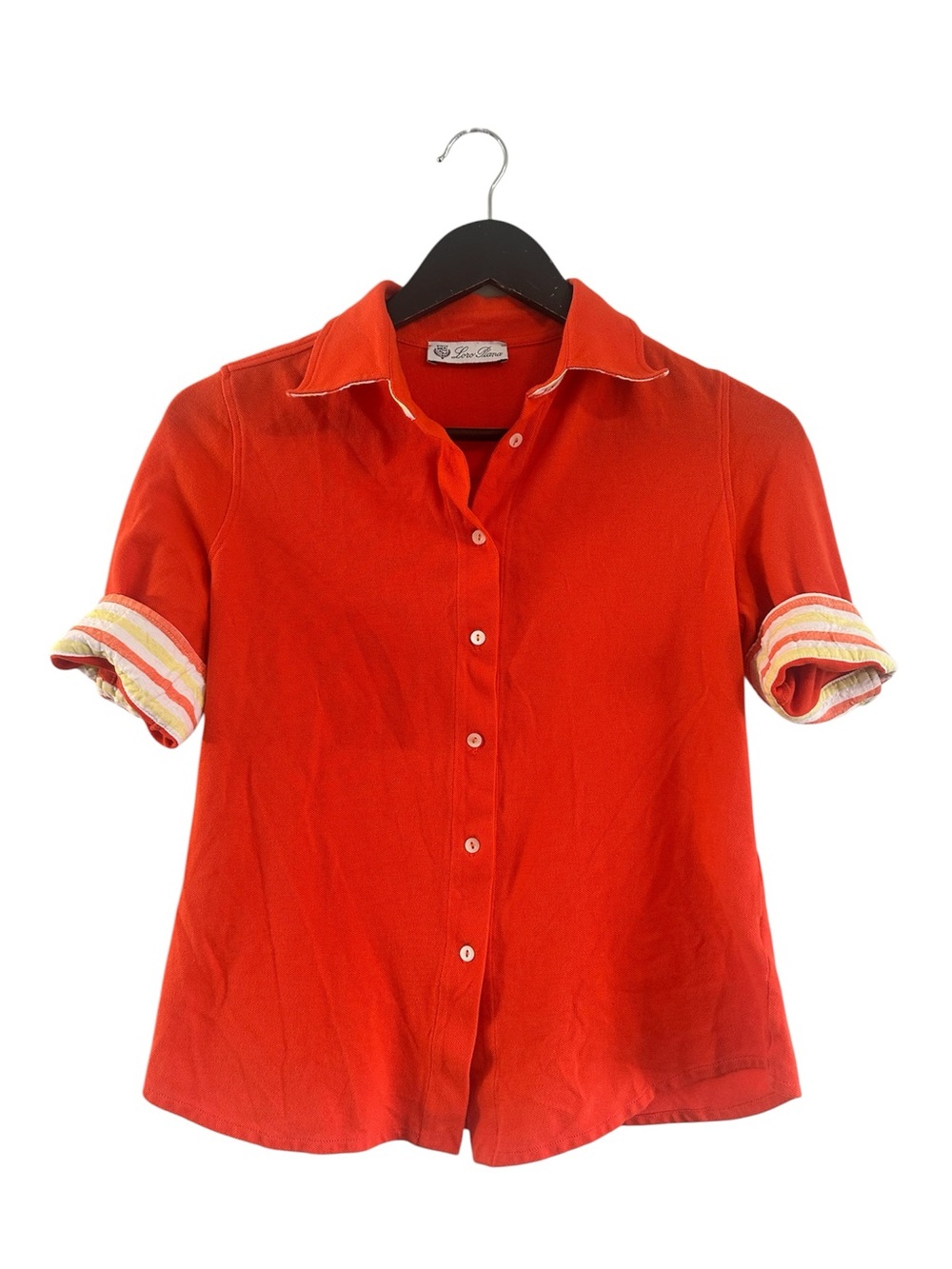 Loro Piana Orange Short-Sleeve Button-Down Polo Shirt Size 44 Large